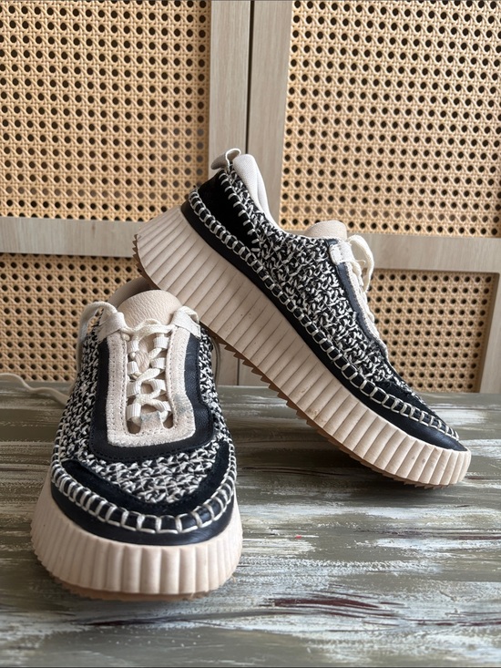 Dolce Vita Shoes - Dolce Vita Black and Cream Woven Platform Sneakers